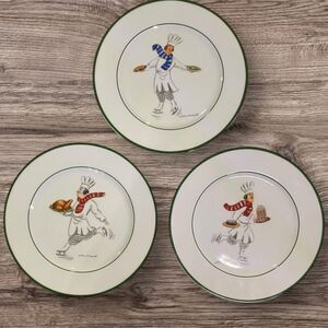 Skating Chefs Williams Sonoma Set of 3 Dessert Salad Plate Guy Buffet Signed